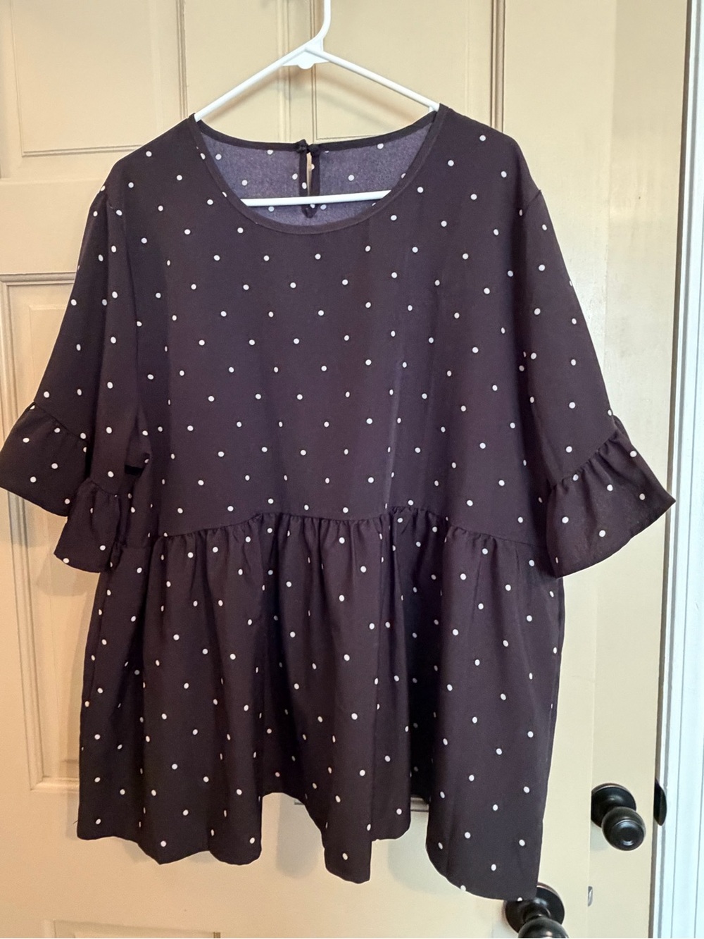 NWOT - SHEIN Black Polka Dot Babydoll Tunic Top